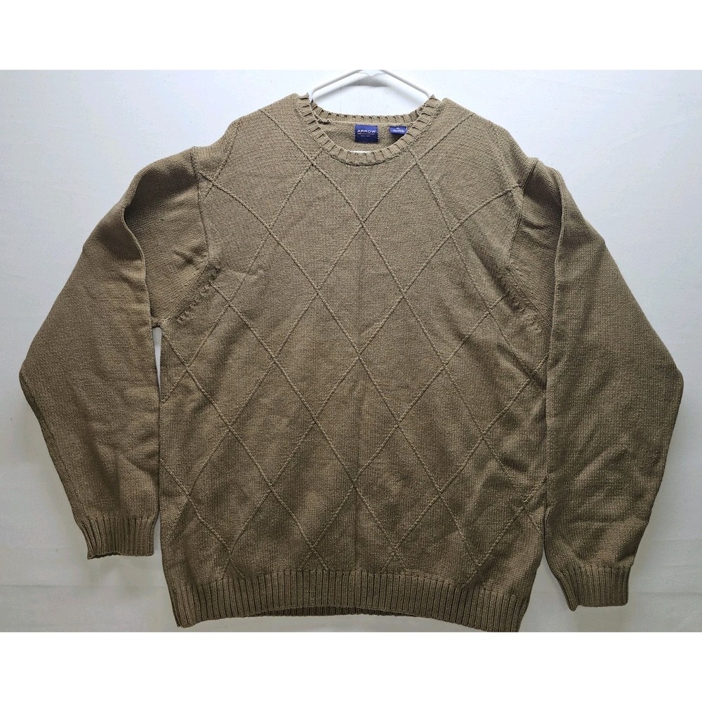 Arrow Mens XL Brown Diamond Lattice Knit Sweater Preppy Academic Grandpacore